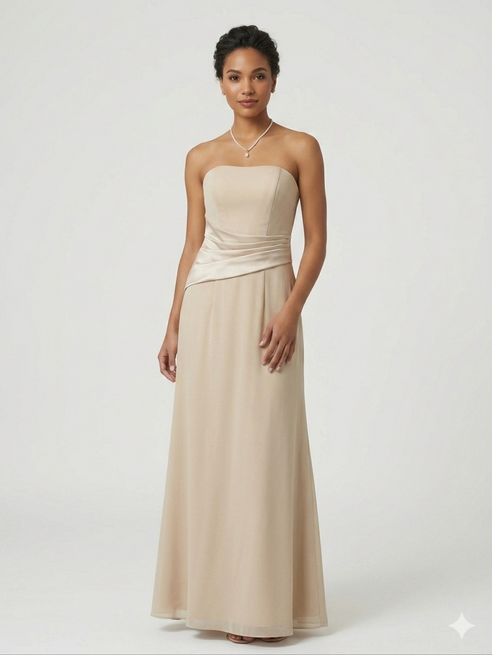 ​Mori Lee Madeline Gardner Strapless Satin Chiffon Gown Dress Neutral Size 6